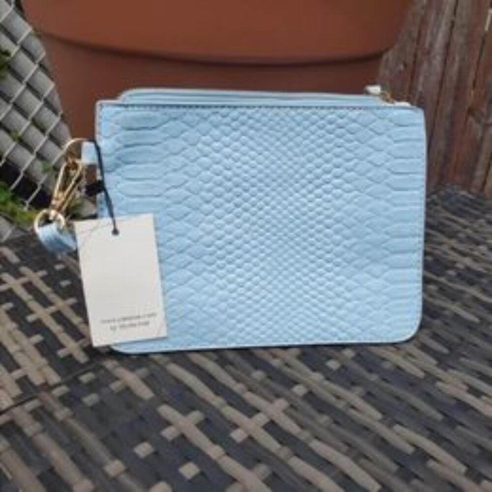 Jules Kae Baby Blue Snake Wristlet NWT